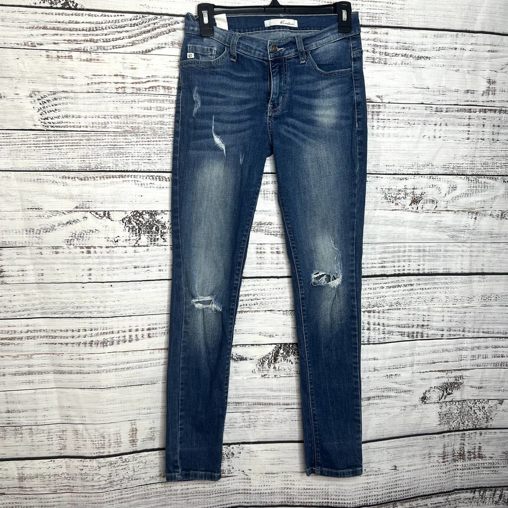 Kancan Blue Distressed Washed Mid Rise Skinny Jeans 5/26